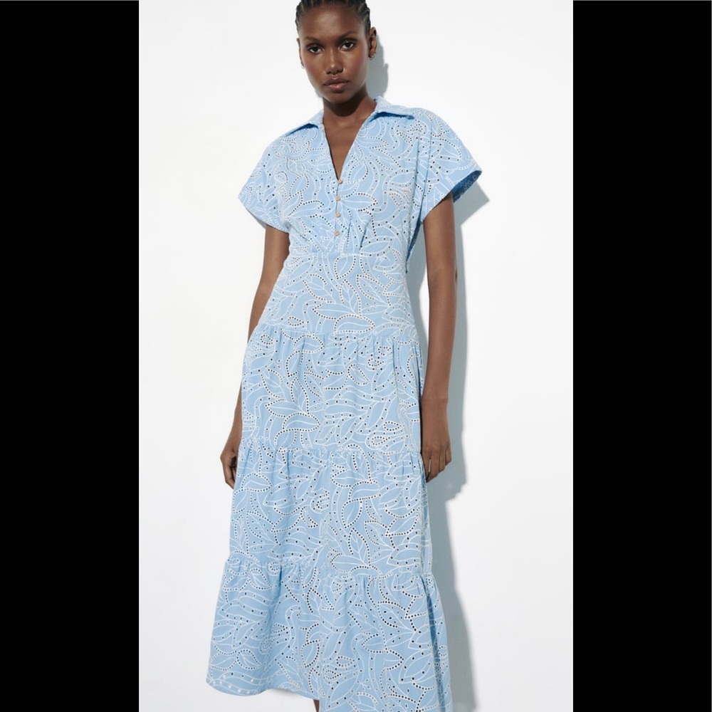 NWT Zara Shirt Dress With Cutout Embroidery